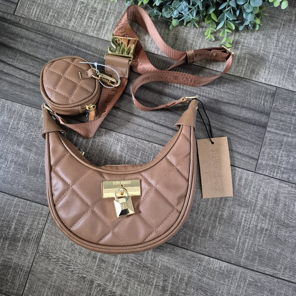 NWT Steve Madden BMELA Quilted Crossbody Bag with Airpods Case Brown